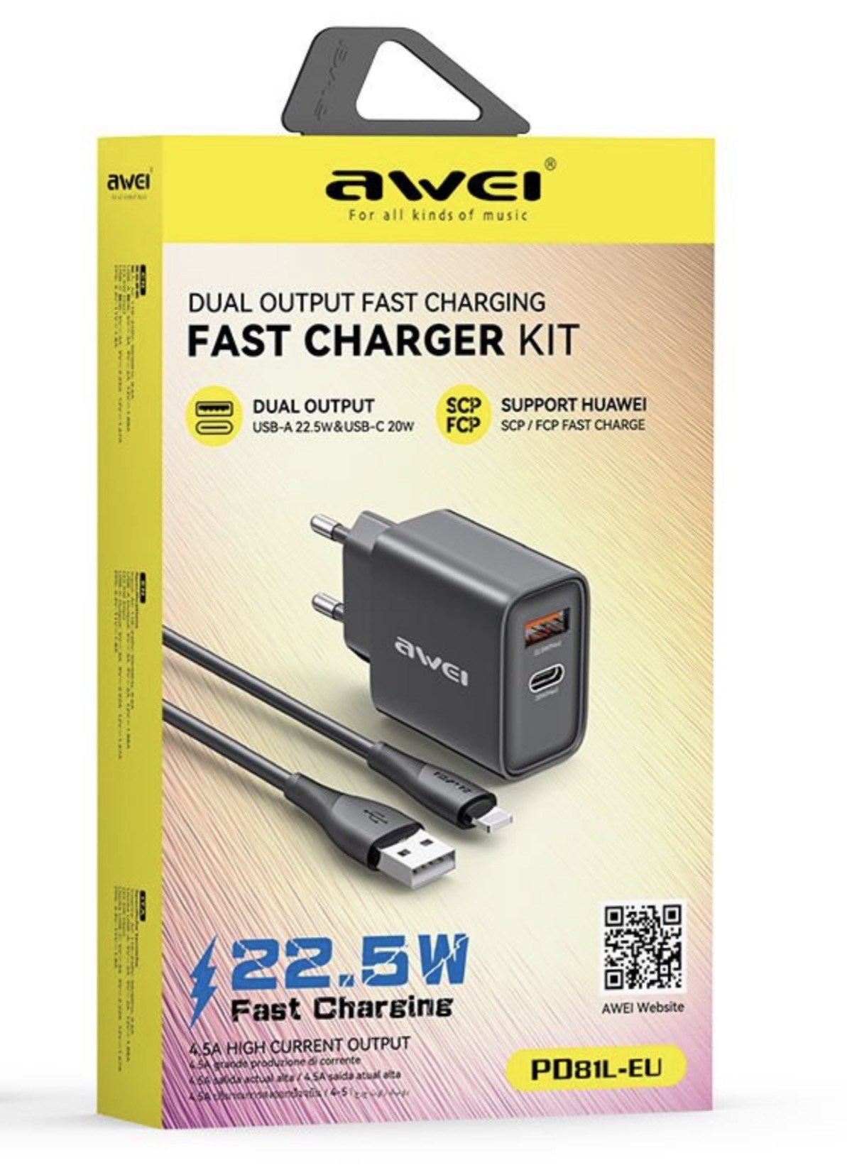 شاحن اوي (تايب سي ، يو إس بي) CH AWEI 22.5W PD81L-EU