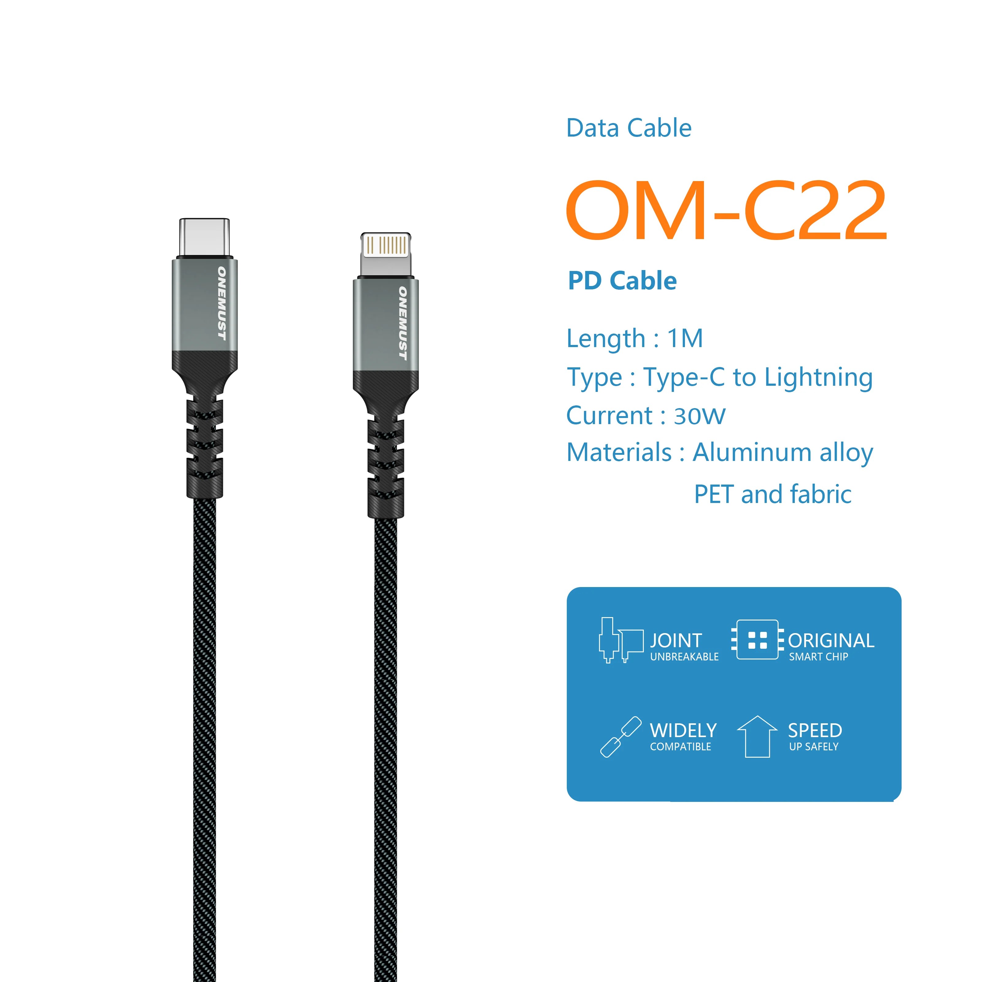 كابل ون ماست (ايفون ، تايب سي) 30 واط CL ONEMUST TC/IPH OM-C22