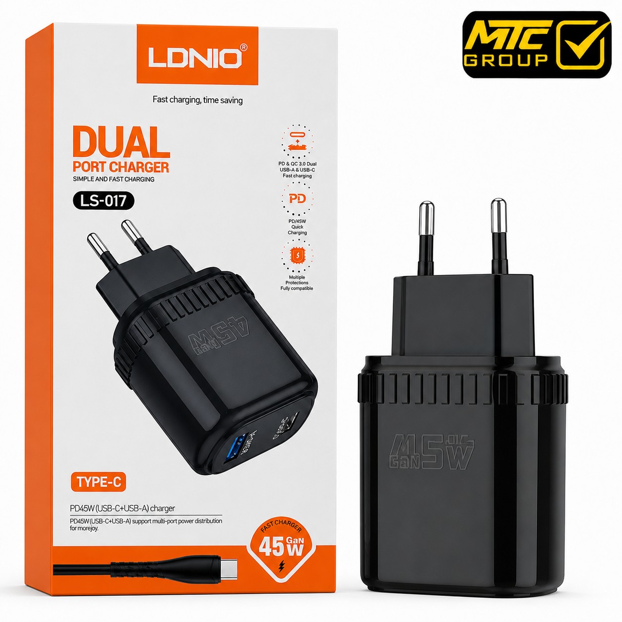 CH LDNIO LS-017 45W 2USB TYPE-C