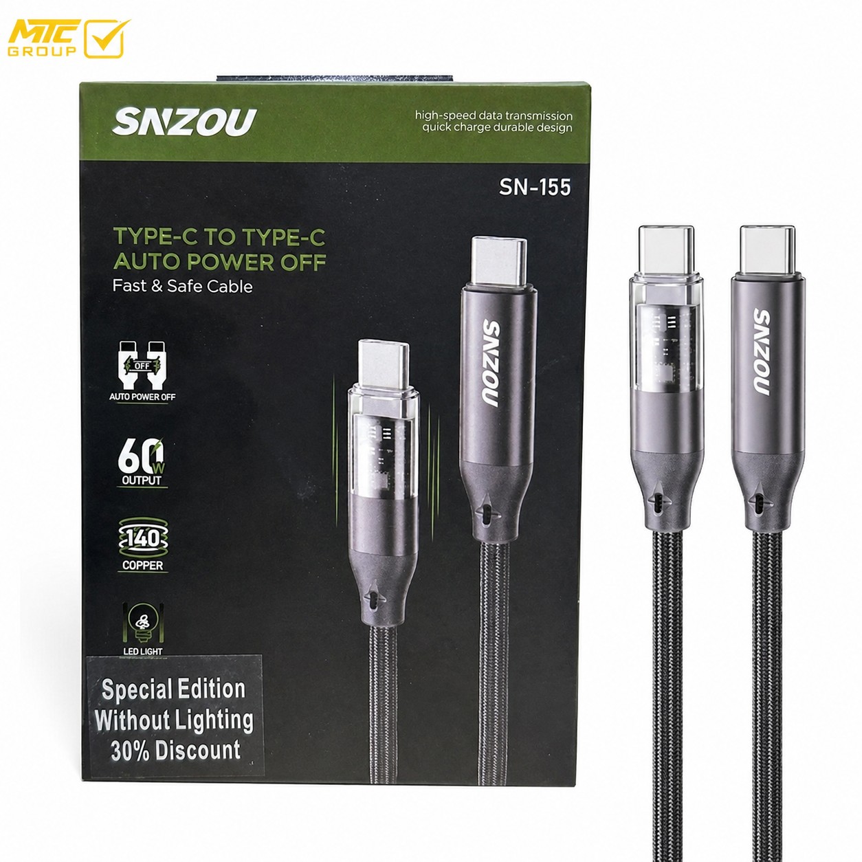 كابل سنزو تايب سي الى تايب سي 60 واط CL SNZOU SN-155 60W TC TO TC
