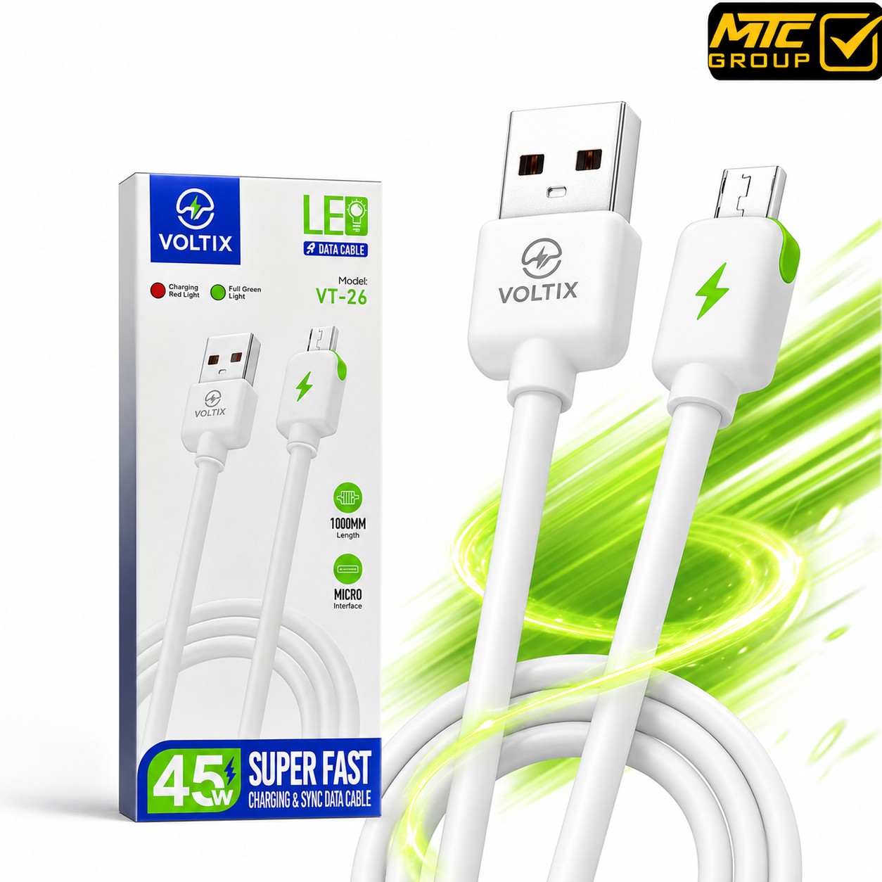 كابل فولتيكس ليد (مايكرو ، يو إس بي) 45 واط CL VOLTIX VT-26 MICRO
