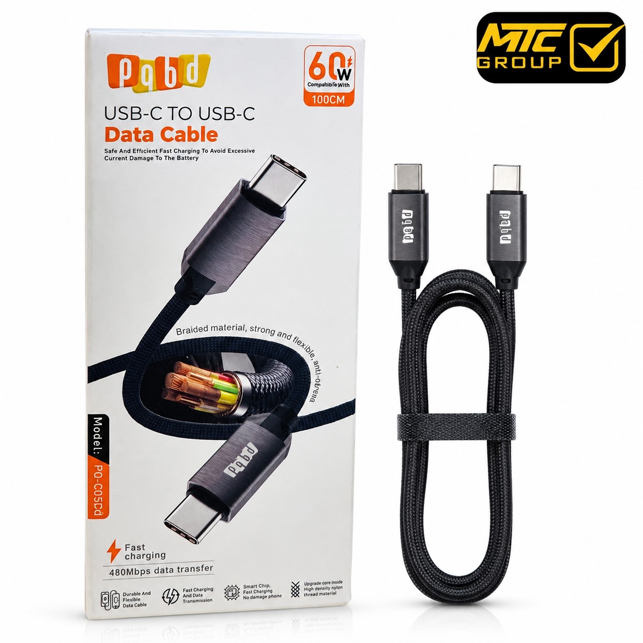 كابل "بي كيو بي دي" (تايب سي إلى تايب سي) 60 واط CL pqbd PQ-C05CC TC/TC 60W