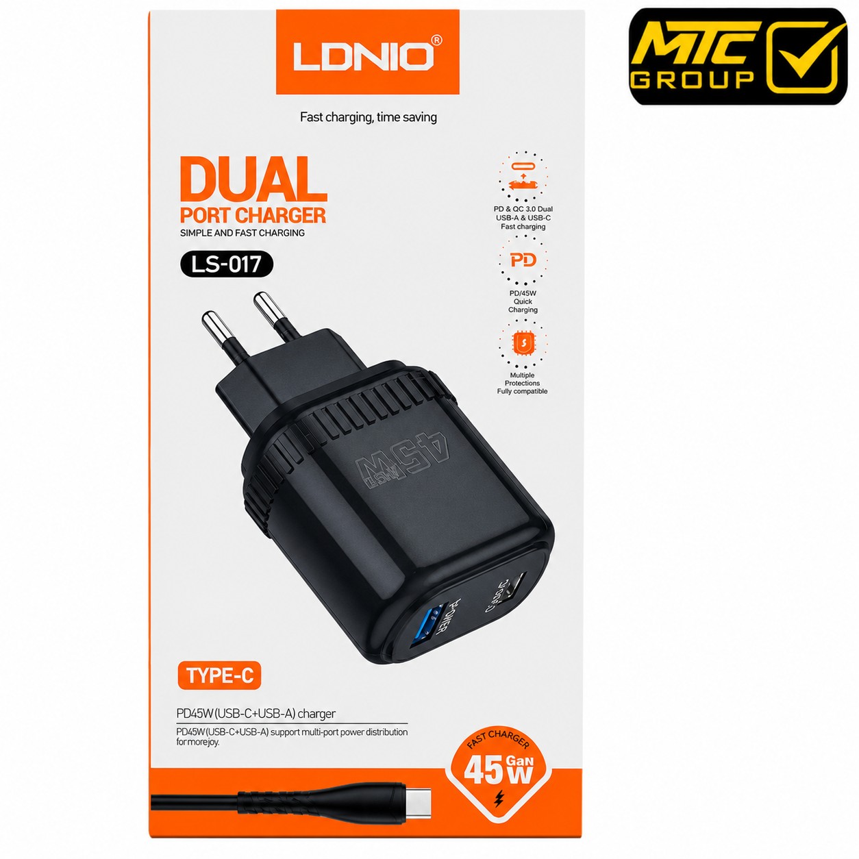 CH LDNIO LS-017 45W 2USB TYPE-C