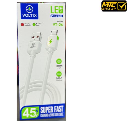 كابل فولتيكس ليد (تايب سي ، يو إس بي) 45 واط CL VOLTIX VT-26 TC